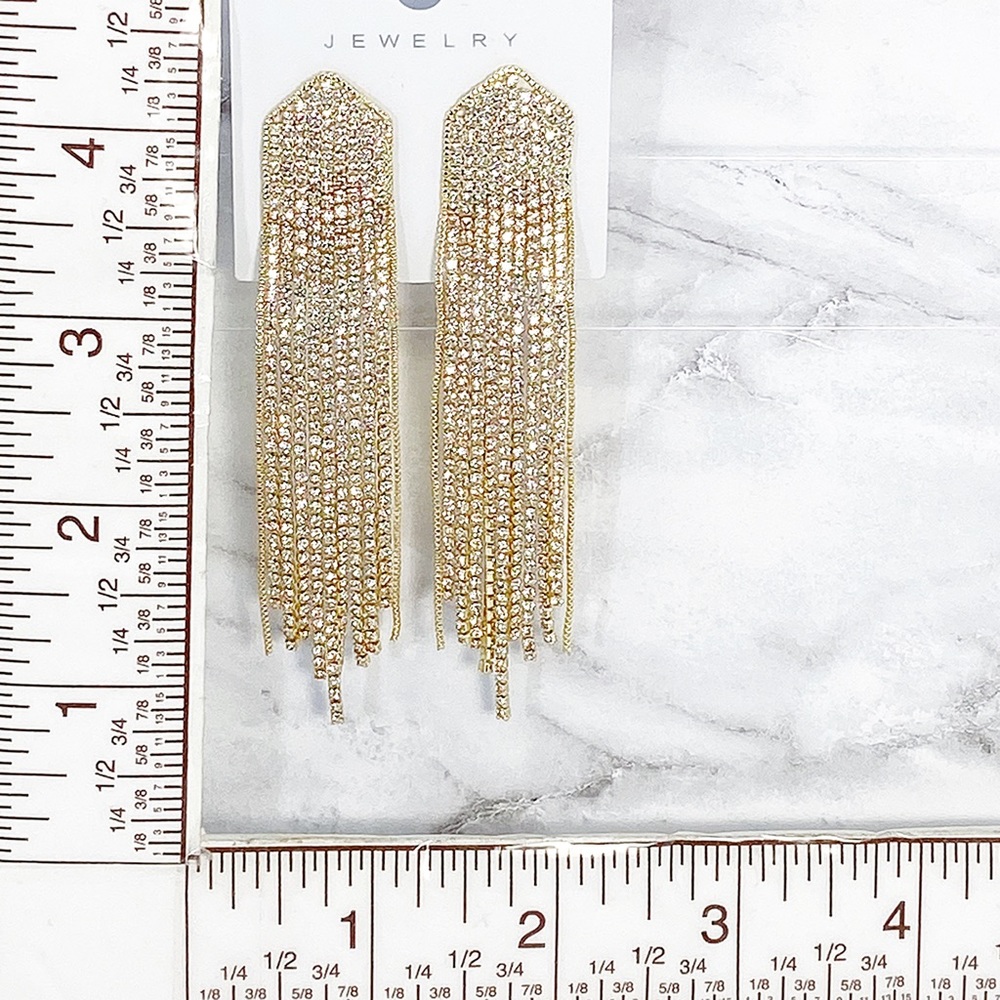 Rhinestone Fringe Dangle Earrings Prom Pageant Bridal Formal - Picture 6 of 8